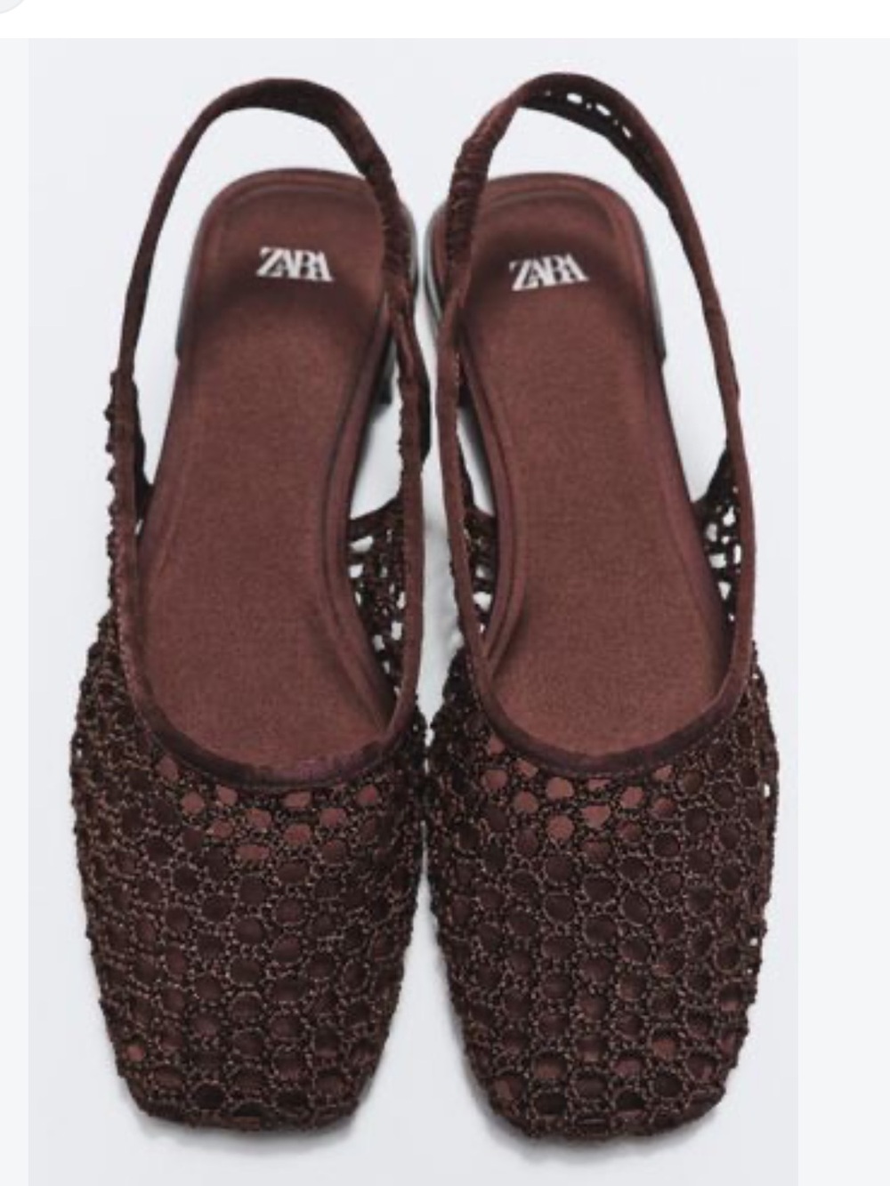 Zara Woven Mesh Slingback Flats chocolate brown sz 7.5